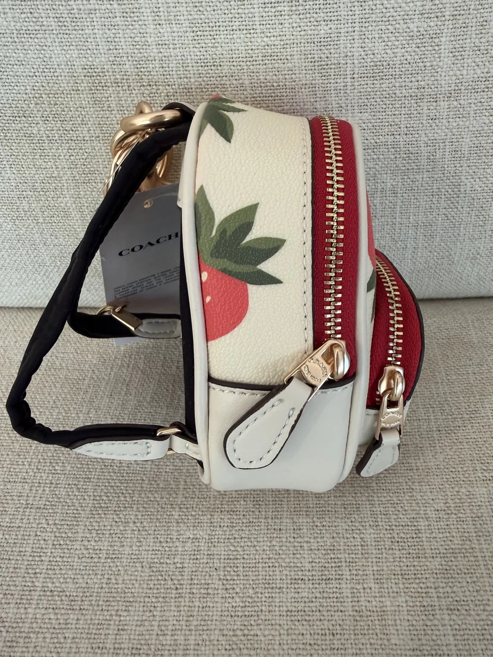 Coach Mini Court Backpack Bag Charm With Wild Strawberry Print CI019
